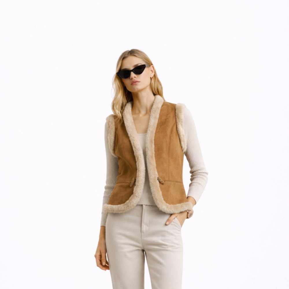 Real Leather Vest sheepskin Cream Fur Lining